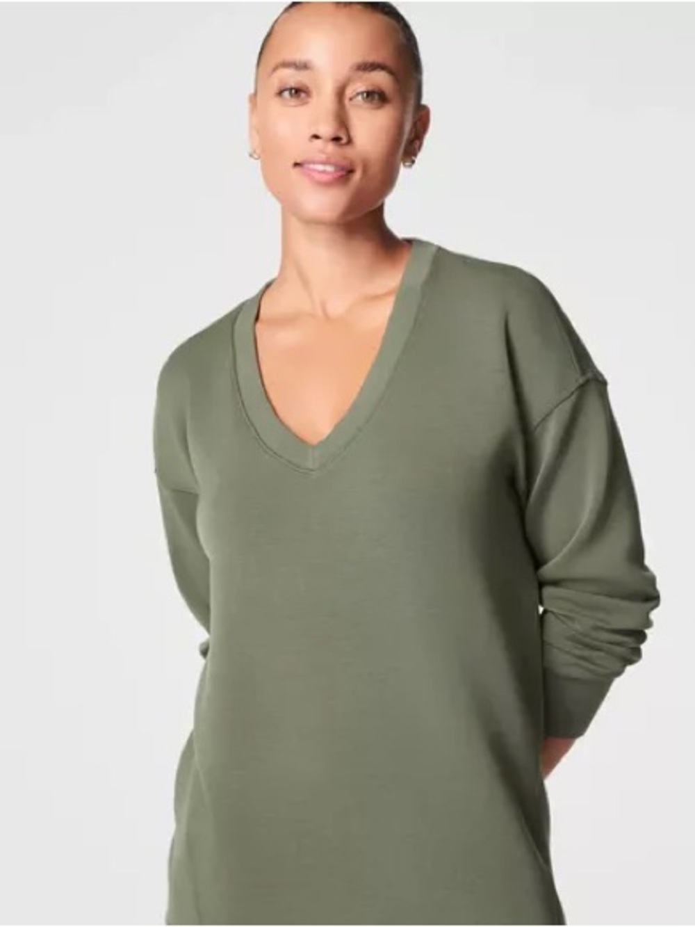 Simons Contemporaine V-Neck long Pullover Sweatshirt in Sage Green size XL